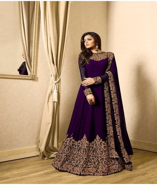 Royal Blue Indian Anarkali Dress/ Gown, Raw Silk Blend- 1 piece | eBay
