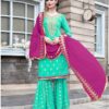 turquoise-green-color-stylish-gota-patti-pattern-sharara-salwar-suit-with-heavy-work