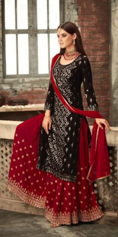 adorable-black-red-color-party-wear-georgette-sharara-suit