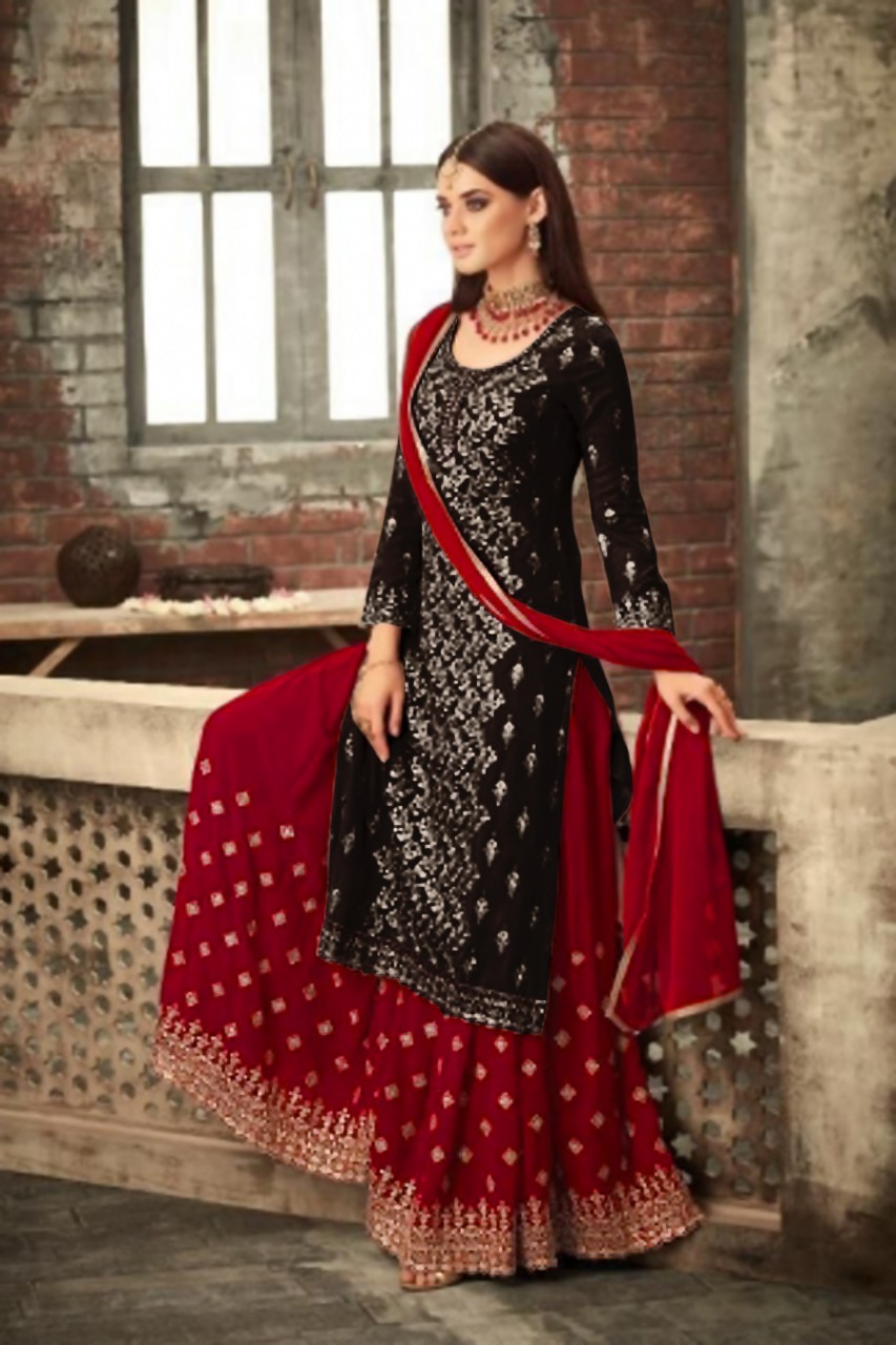 Red Color Party Wear Georgette Sharara Suit