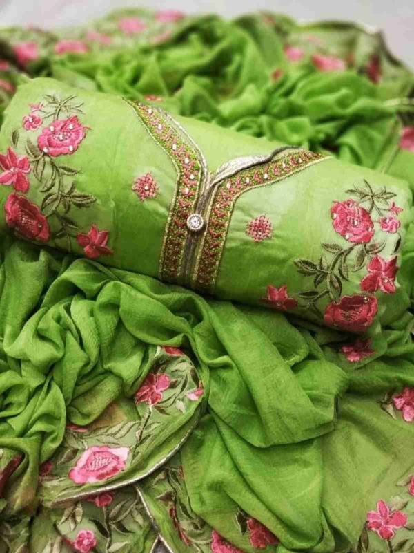 green-colored-womens-wear-dairy-milk-embroidery-dress-material