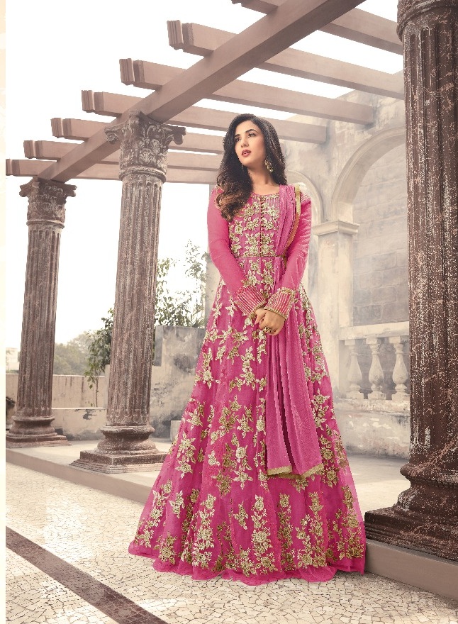 Best Anarkali For Womens In Dark Pink Color Heavy Net With Embroidery