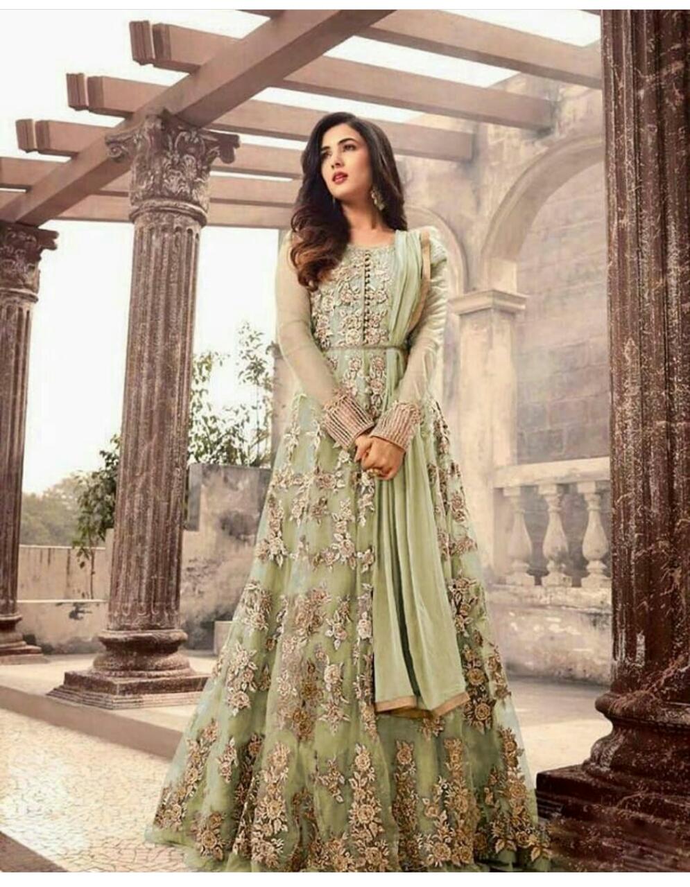 Dusty Green Heavy Designer Embroidered Work Wedding Special Anarkali Suit -  Indian Heavy Anarkali Lehenga Gowns Sharara Sarees Pakistani Dresses in  USA/UK/Canada/UAE - IndiaBoulevard