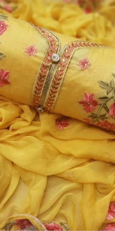 yellow-colored-womens-wear-dairy-milk-embroidery-dress-material