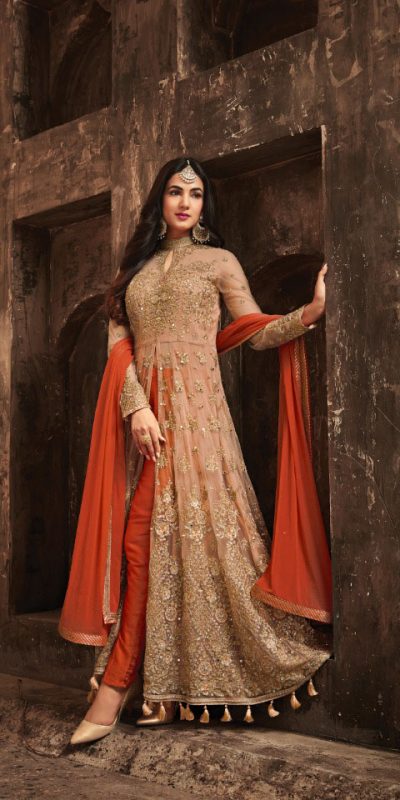 thrilling-orange-color-heavy-net-with-embroiderystone-work-suit