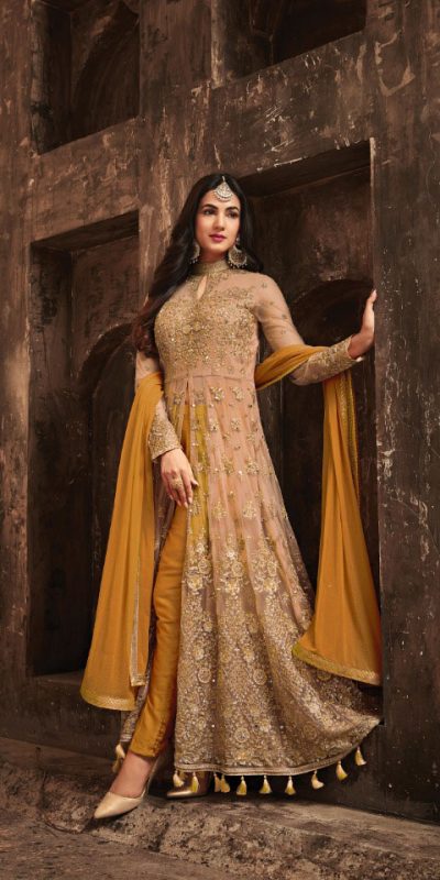 thrilling-yellow-color-heavy-net-with-embroiderystone-work-suit