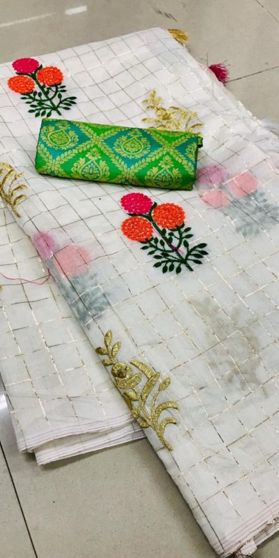 impeccable-greenwhite-soft-kota-fabric-with-fancy-viewings-golden-border-saree