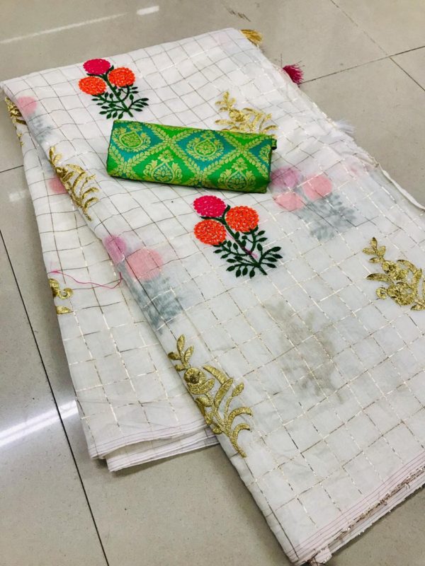 impeccable-greenwhite-soft-kota-fabric-with-fancy-viewings-golden-border-saree