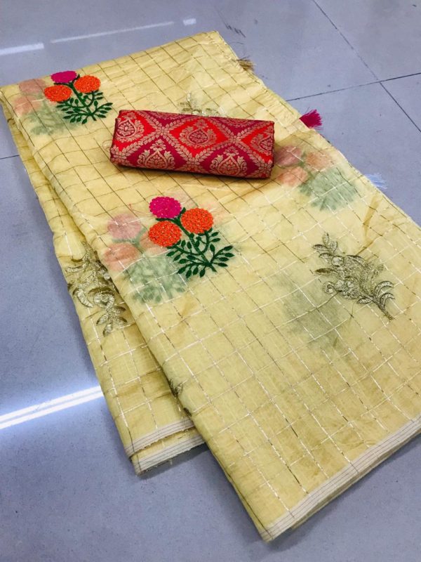 impeccable-yellow-soft-kota-fabric-with-fancy-viewings-golden-border-saree