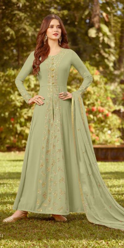 statuesque-olive-green-color-fox-georgette-with-embroidery-work-suit