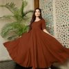 Classic Floral Brown Color American Creep Silk Gown