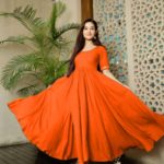 classic-floral-printed-orange-color-american-creep-silk-gown