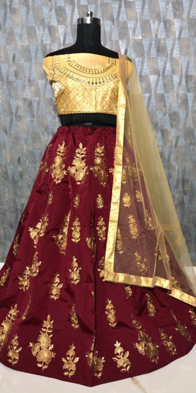 mesmerizing-brown-color-taffeta-silk-zari-embroidered-work-lehenga