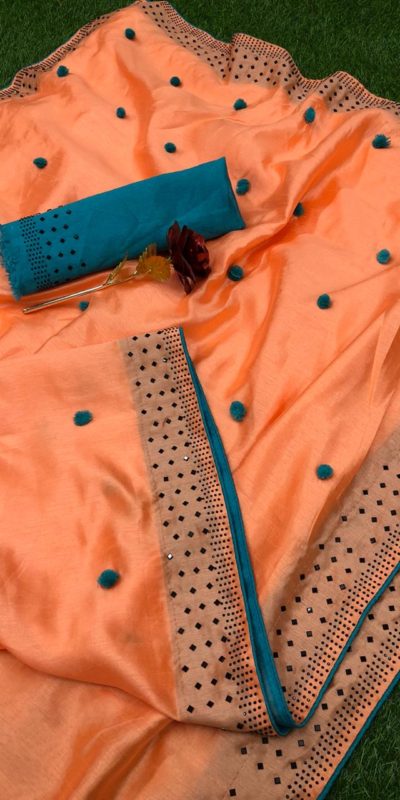 Luminous Orange Color Zoya Silk With Diamond Work Border Classic Saree