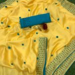 Luminous Yellow Color Zoya Silk With Diamond Work Border Classic Saree