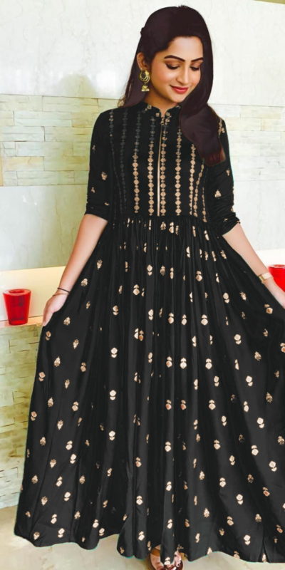 black-color-heavy-rayon-print-party-wear-kurti-with-high-quality-zip