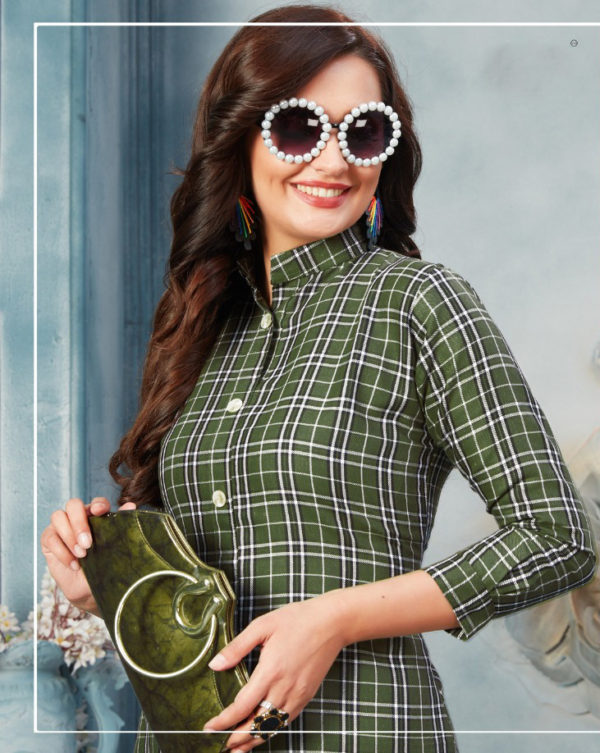 green-color-chex-full-length-organic-cotton-casual-wear-stylish-kurti