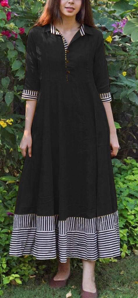 magical-black-color-slubby-cotton-casual-wear-long-flair-print-gown