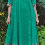 magical-green-color-slubby-cotton-casual-wear-long-flair-print-gown
