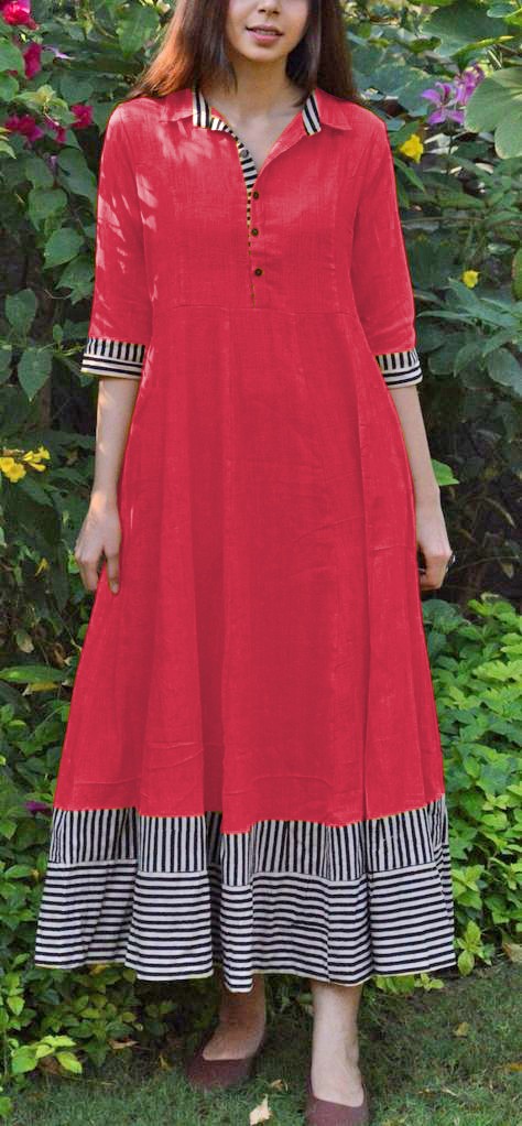 magical-red-color-slubby-cotton-casual-wear-long-flair-print-gown
