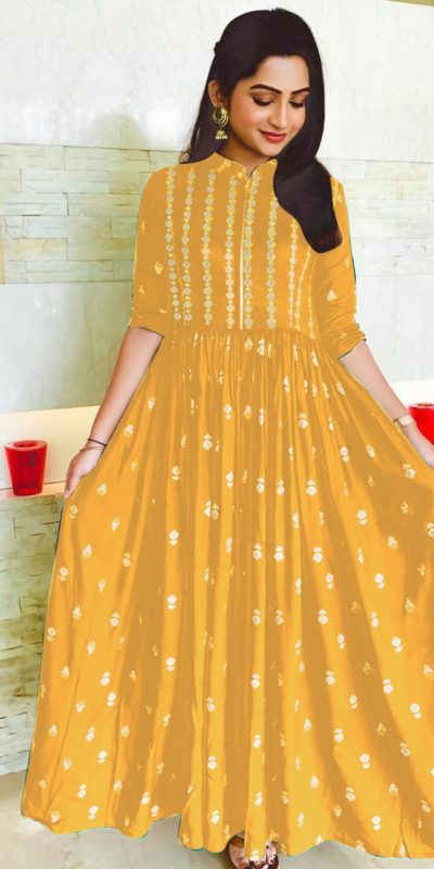 yellow-color-heavy-rayon-print-party-wear-kurti-with-high-quality-zip