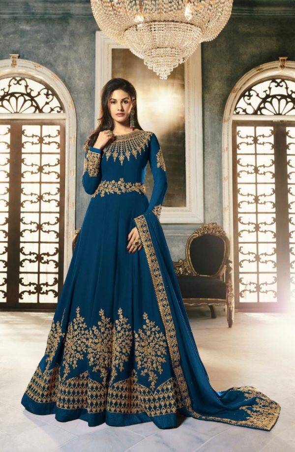 special-peacock-blue-color-pure-georgette-with-cording-stone-work-anarkali-suit