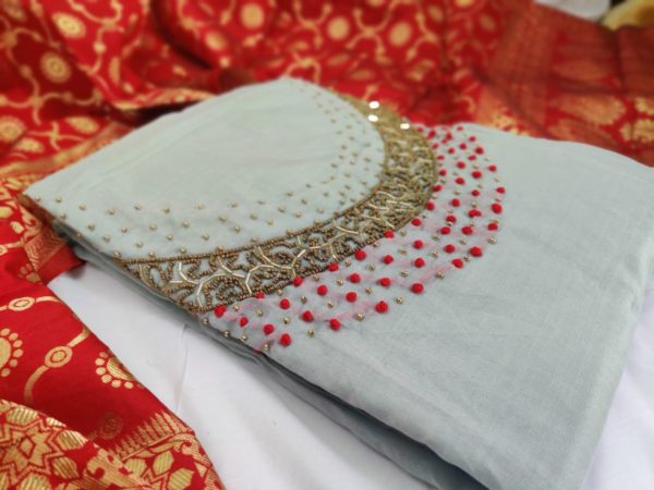 yammy-grey-color-pure-modal-silk-salwar-suit-with-colorful-banarasi-dupatta