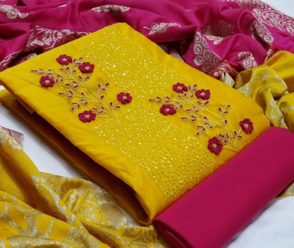attractive-yellow-color-cotton-hand-stone-work-designer-salwar-suit