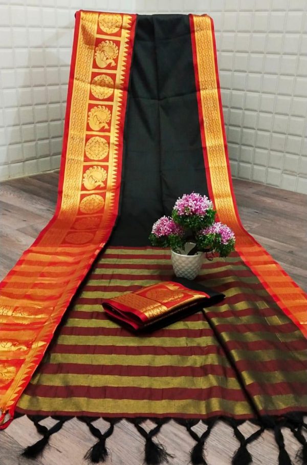dazzling-black-color-pure-cotton-silk-traditional-wear-classic-saree