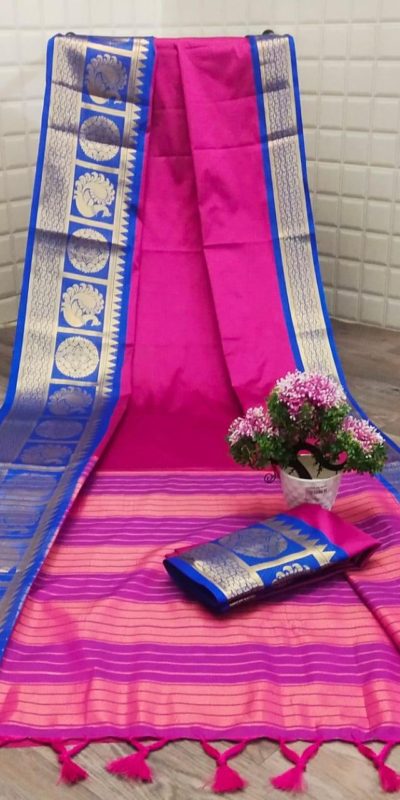 dazzling-pink-color-pure-cotton-silk-traditional-wear-classic-saree