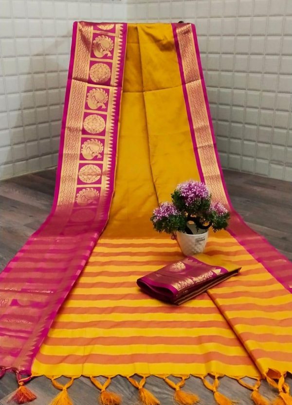 dazzling-yellow-color-pure-cotton-silk-traditional-wear-classic-saree