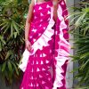divine-pink-color-zarana-silk-fabric-with-marbal-ruffal-work-saree