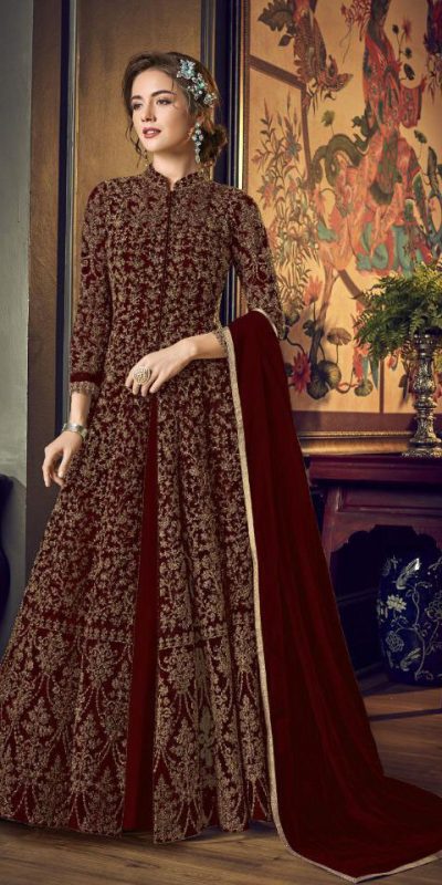 exotic-maroon-color-vaishnavi-net-with-heavy-sequence-premium-quality-anarkali-suit