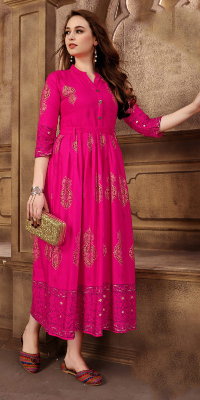 extraordinary-party-wear-pink-color-high-quality-reyon-foil-printed-kurti