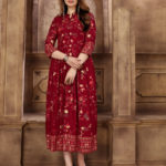 extraordinary-party-wear-red-color-high-quality-reyon-foil-printed-kurti