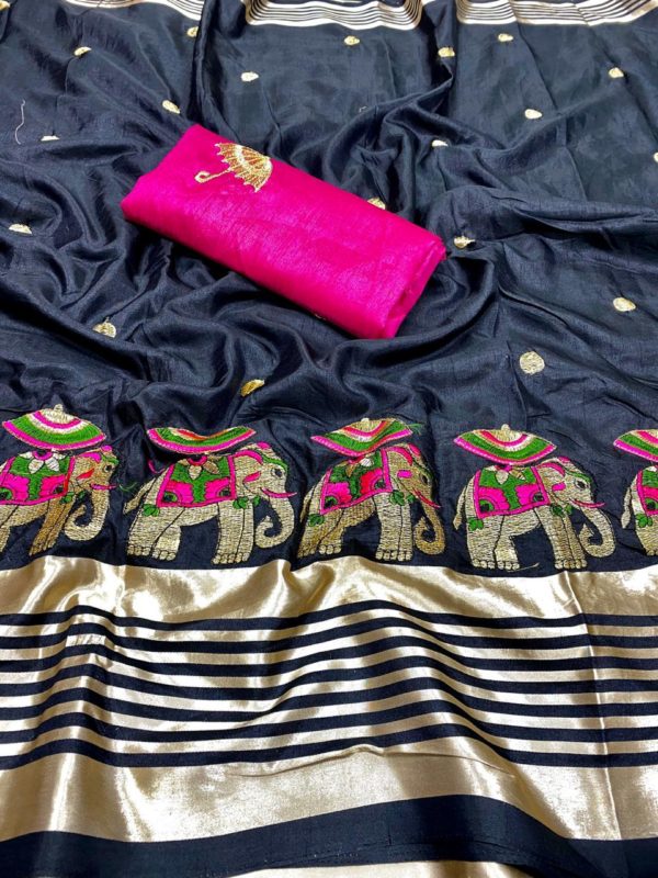 gorgeous-black-color-bangalori-silk-blouse-with-sana-silk-saree