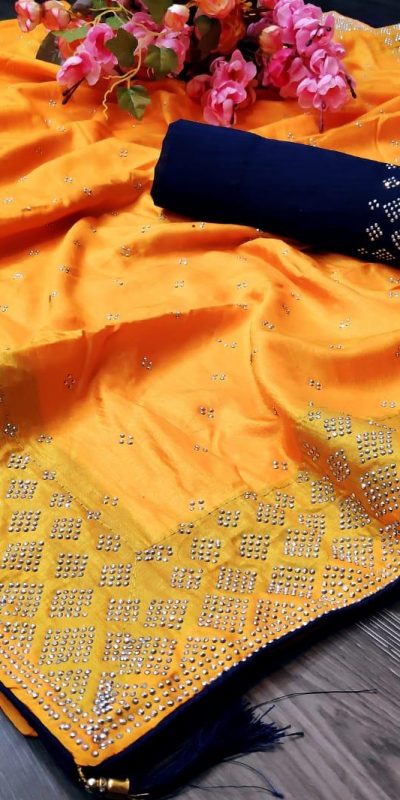 heavenly-yellow-color-two-tone-sana-silk-swaroski-diamond-work-saree