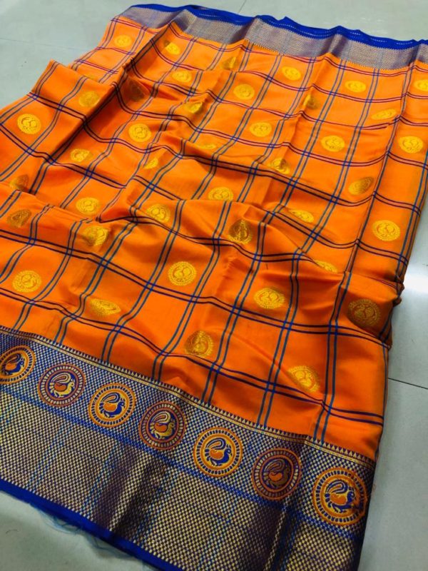 inspiring-orenge-color-pure-cotton-lichi-silk-traditional-wear-classic-saree