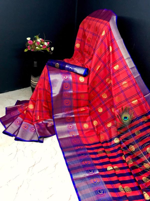 inspiring-red-color-pure-cotton-lichi-silk-traditional-wear-classic-saree