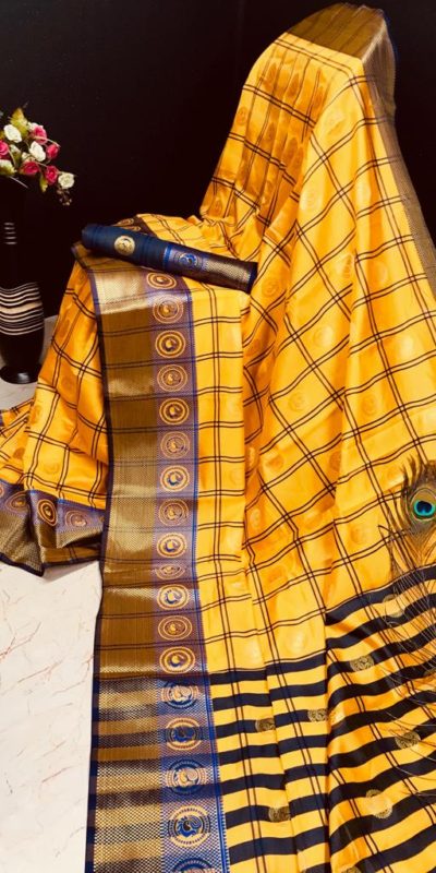 inspiring-yellow-color-pure-cotton-lichi-silk-traditional-wear-classic-saree
