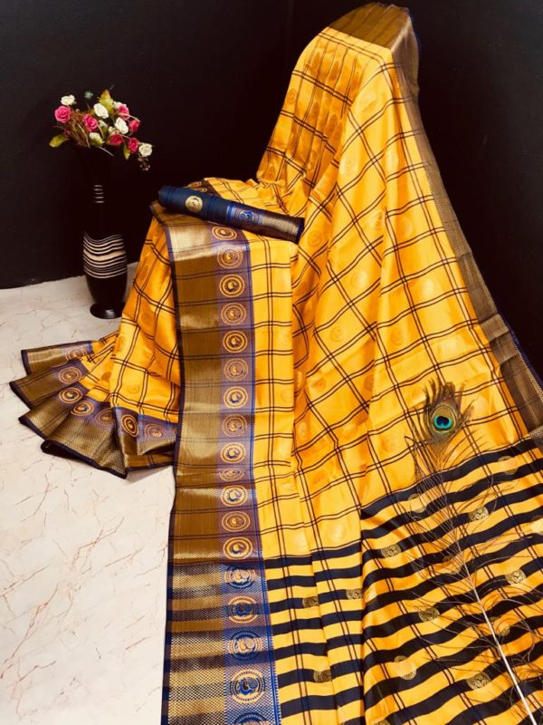 inspiring-yellow-color-pure-cotton-lichi-silk-traditional-wear-classic-saree