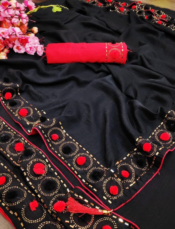 lovely-black-color-vichitra-silk-with-pum-pum-work-partywear-saree