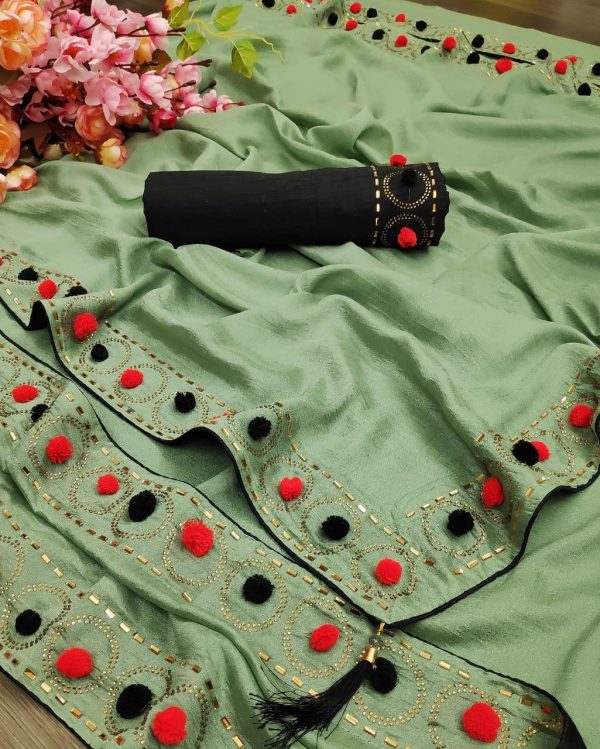 lovely-stone-green-color-vichitra-silk-with-pum-pum-work-partywear-saree