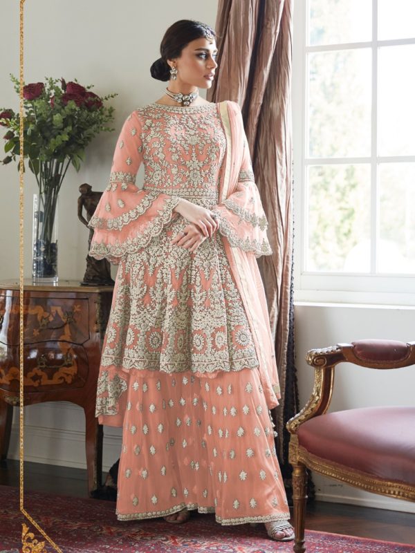 magnificent-orange-color-butterfly-net-with-heavy-codding-wedding-wear-plazo-suit