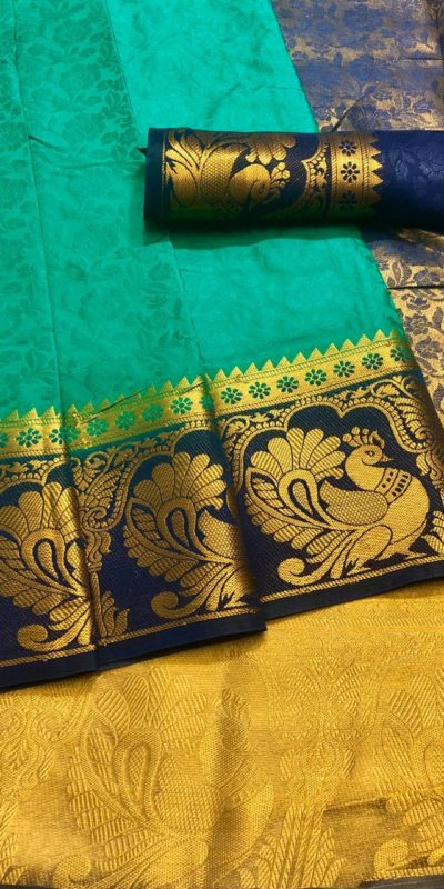 mesmerizing-sea-green-color-kanjivaram-silk-with-heavy-chit-pallu-classic-saree
