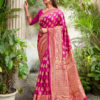 pink-banarasi-silk-jacquard-saree-with-heavy-rich-zari-pallu