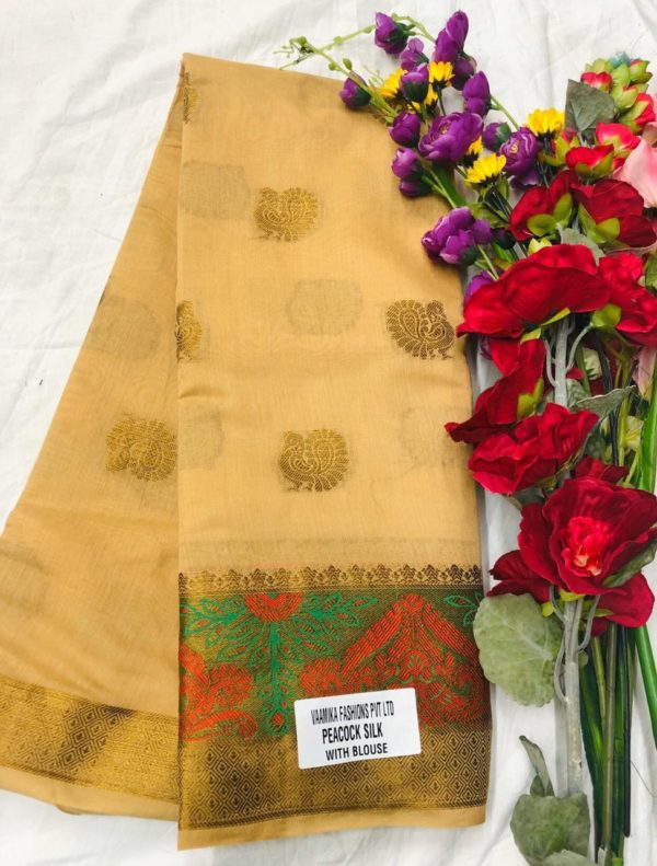 special-brown-color-pure-cotton-lichi-silk-traditional-wear-classic-saree