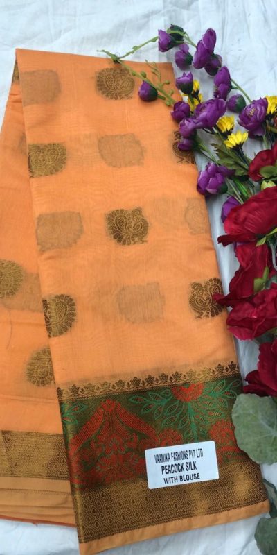 special-orenge-color-pure-cotton-lichi-silk-traditional-wear-classic-saree
