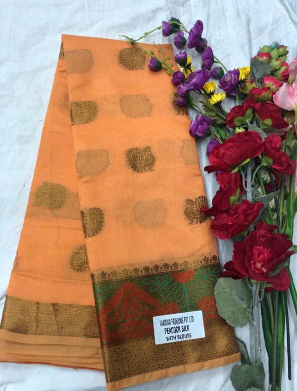 special-orenge-color-pure-cotton-lichi-silk-traditional-wear-classic-saree