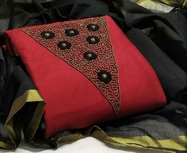 alluring-red-black-color-modal-chanderi-silk-wedding-wear-salwar-suit